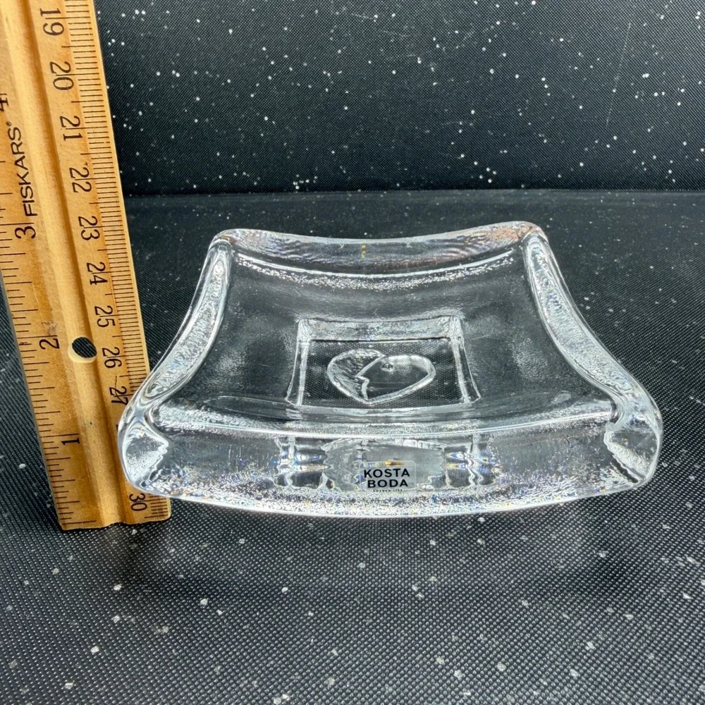 Kosta Boda Swedish Glass Square Heart Footed Dish Clear Bertil Vallien Saturday